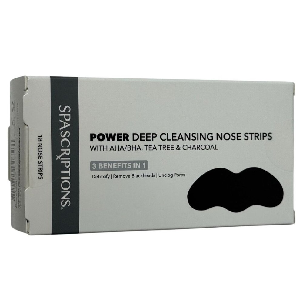 Spascriptions Power Deep Cleansing Nose Strips AHA BHA Charcoal 18 Ct